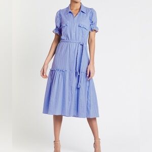 MISA LOS ANGELES • Kyla Metallic Blue Puff Sleeve Dress XS